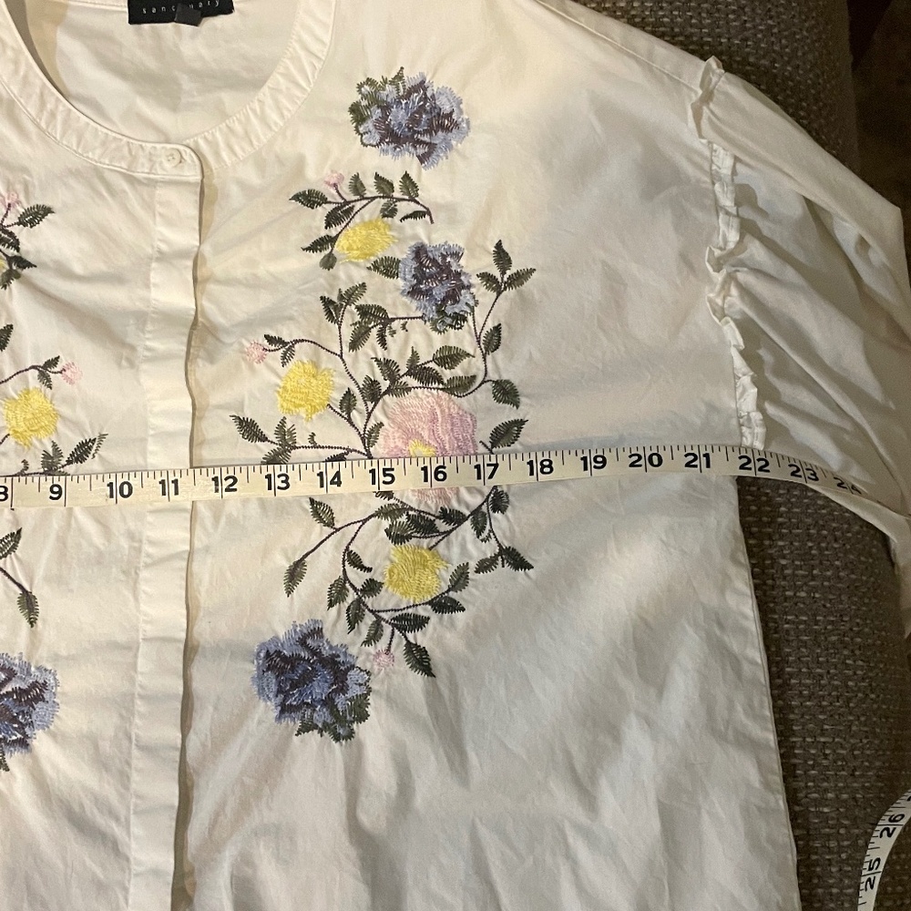 Sanctuary White Blouse Top Embroidered Floral Long Sleeve Top Sz Medium M Cotton - Picture 4 of 8